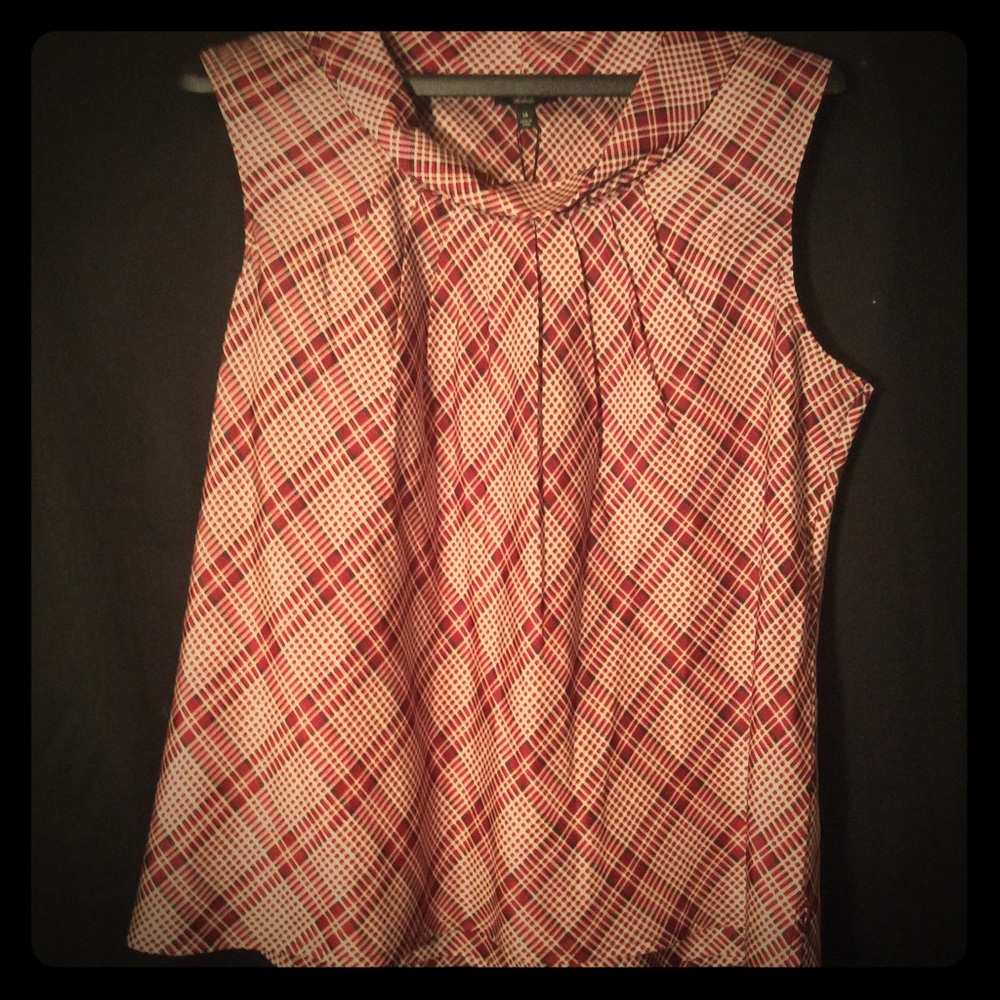 Talbots red plaid mock neck shell